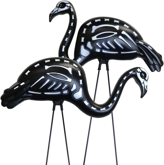 GIFTEXPRESS Halloween Black Flamingo Skeleton, Zombie Flamingos for Halloween Lawn Ornament (Pack of 2)