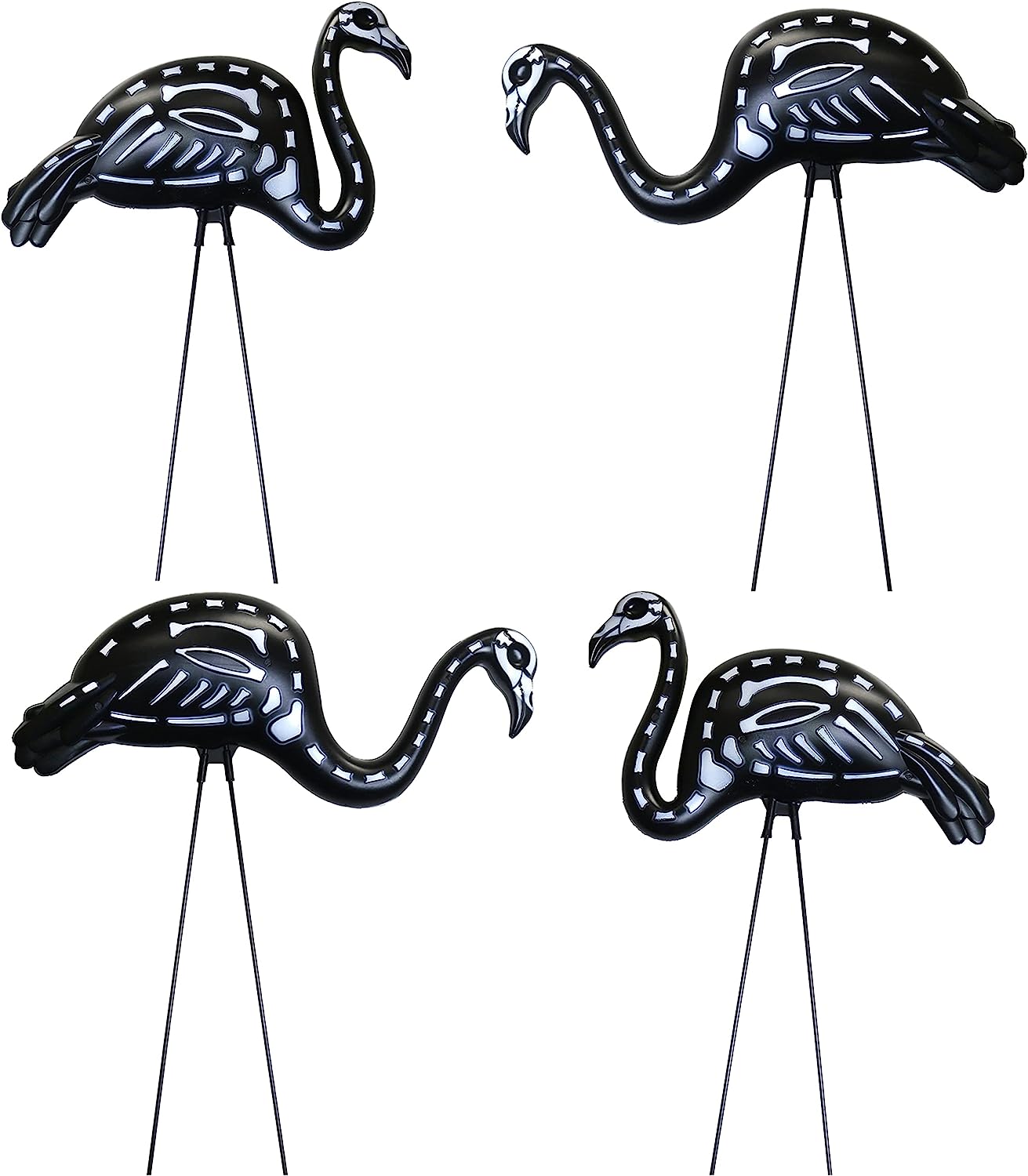 GIFTEXPRESS 4pcs Halloween Black Flamingo Skeleton, Zombie Flamingos