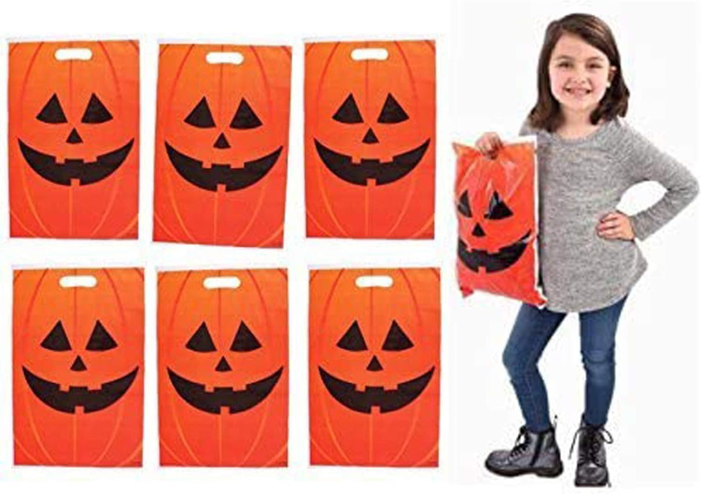 GIFTRXPRESS 50pcs 11" * 17" Jack O Lantern Trick or Treat Bag, Halloween Bags