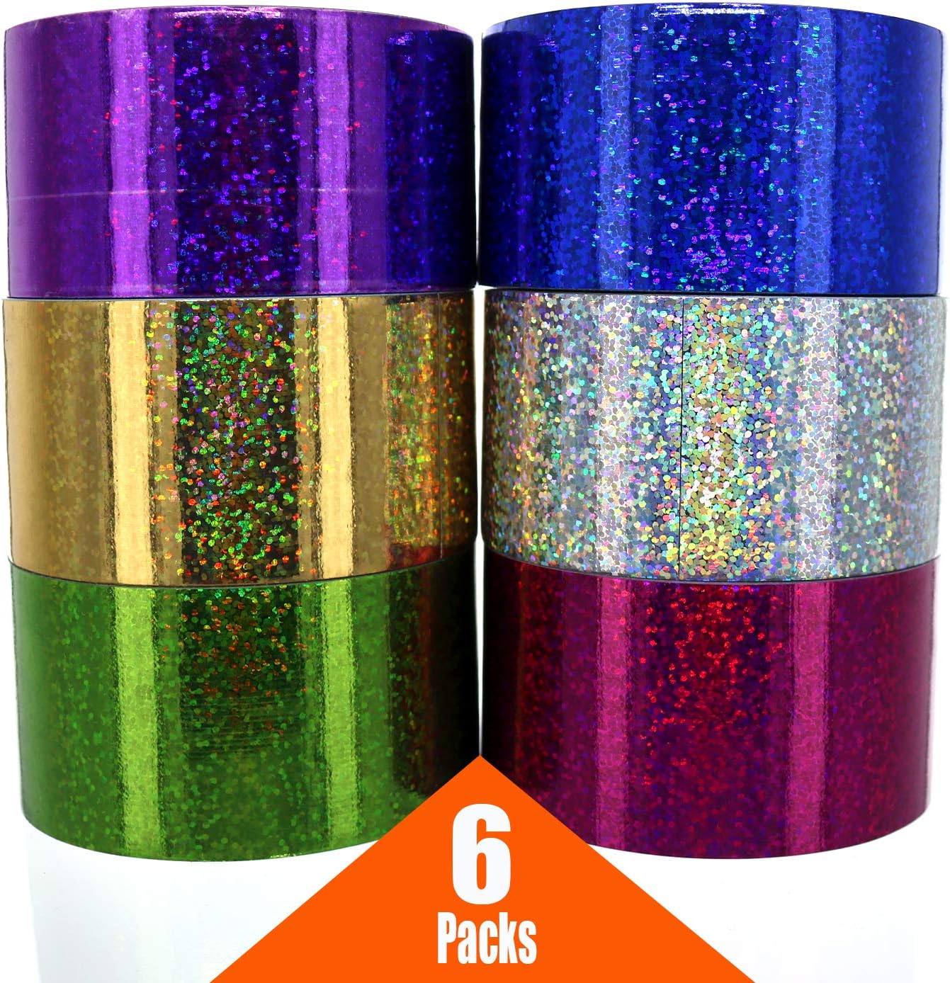 GIFTEXPRESS Holographic Heavy-Duty Assorted Colored Duct Tapes (Pack of 6)