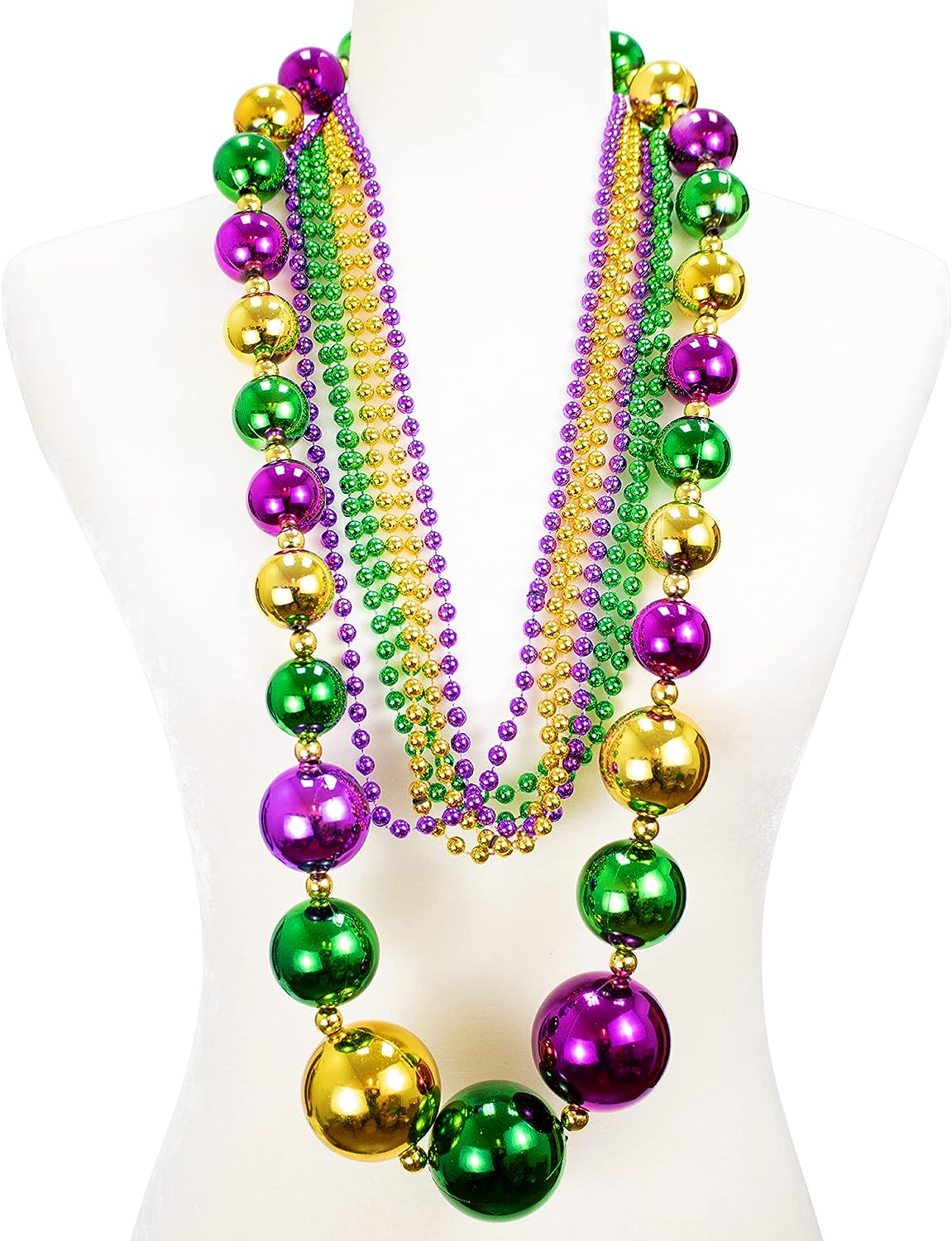 GIFTEXPRESS 6pcs Mardi Gras 46" Jumbo Ball Bead Necklaces and 33” 7mm Assorted Metallic Color Beaded Necklaces