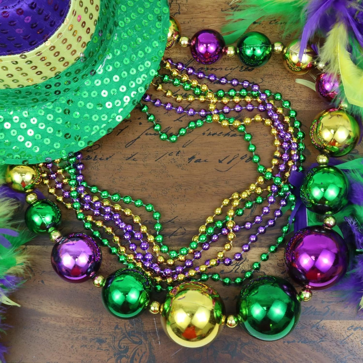 GIFTEXPRESS 6pcs Mardi Gras 46" Jumbo Ball Bead Necklaces and 33” 7mm Assorted Metallic Color Beaded Necklaces