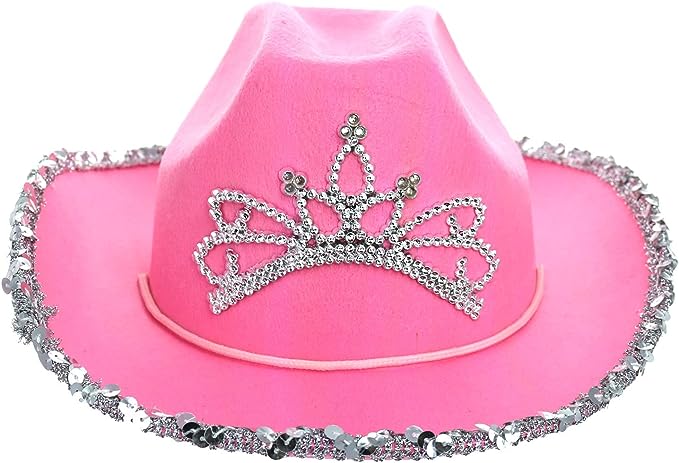 GIFTEXPRESS Child LED Blinking Pink Tiara Cowgirl Hat, Light Up Cowboy Hat