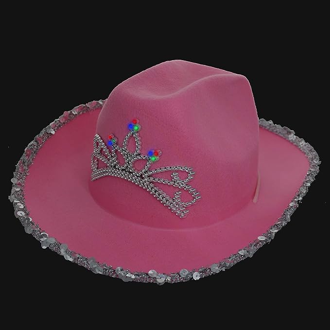 GIFTEXPRESS Sombrero de vaquera con tiara rosa parpadeante LED para niños, sombrero de vaquero iluminado 