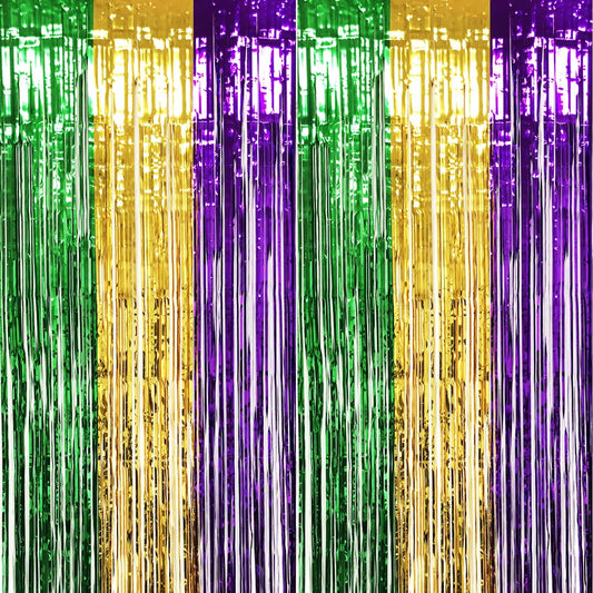 GIFTEXPRESS Cortina de flecos de lámina metálica Mardi Gras de 36 x 100 pulgadas (paquete de 2) 