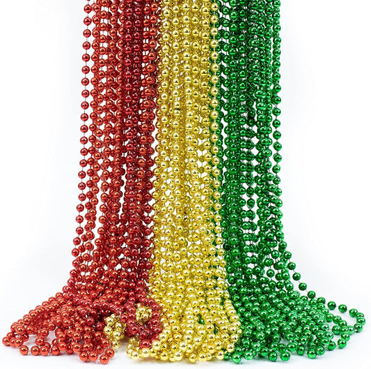 GIFTEXPRESS 72 piezas 33" Mardi Gras collar de cuentas, collar de cuentas de oro rojo metálico verde 