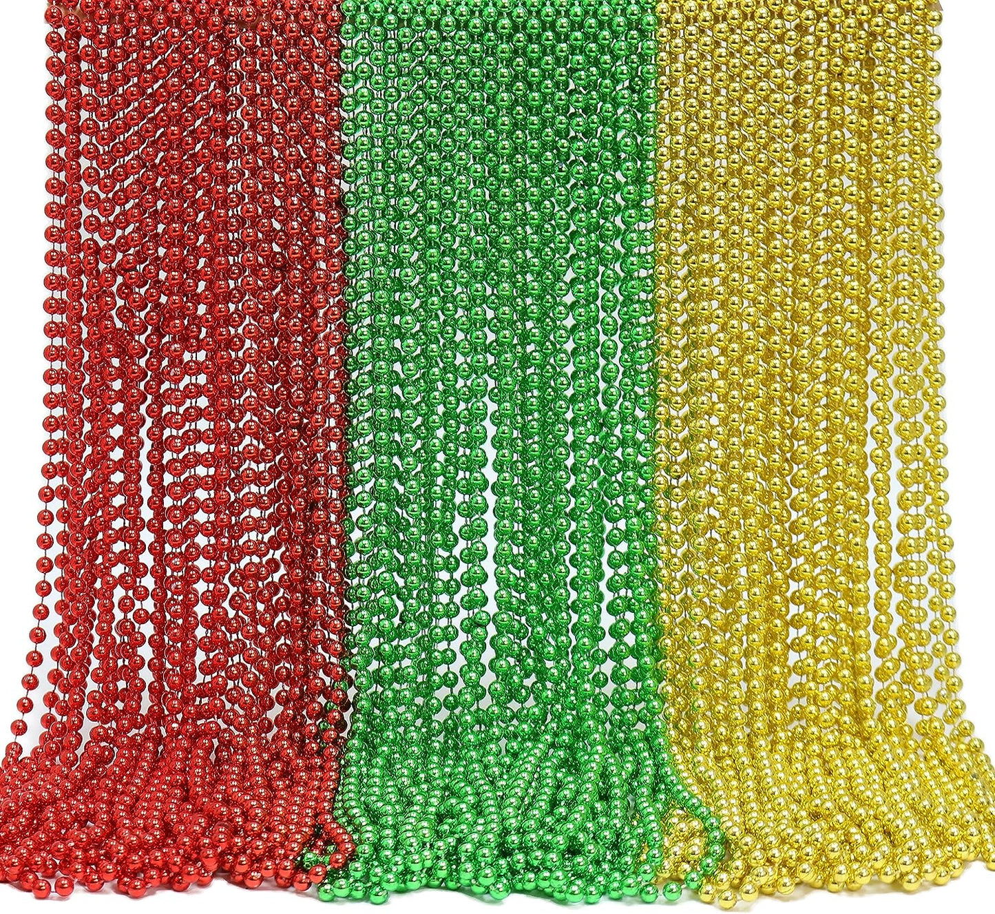 GIFTEXPRESS 72pcs 33" Mardi Gras Beads Necklace, Metallic Red Gold Green Beaded Necklace