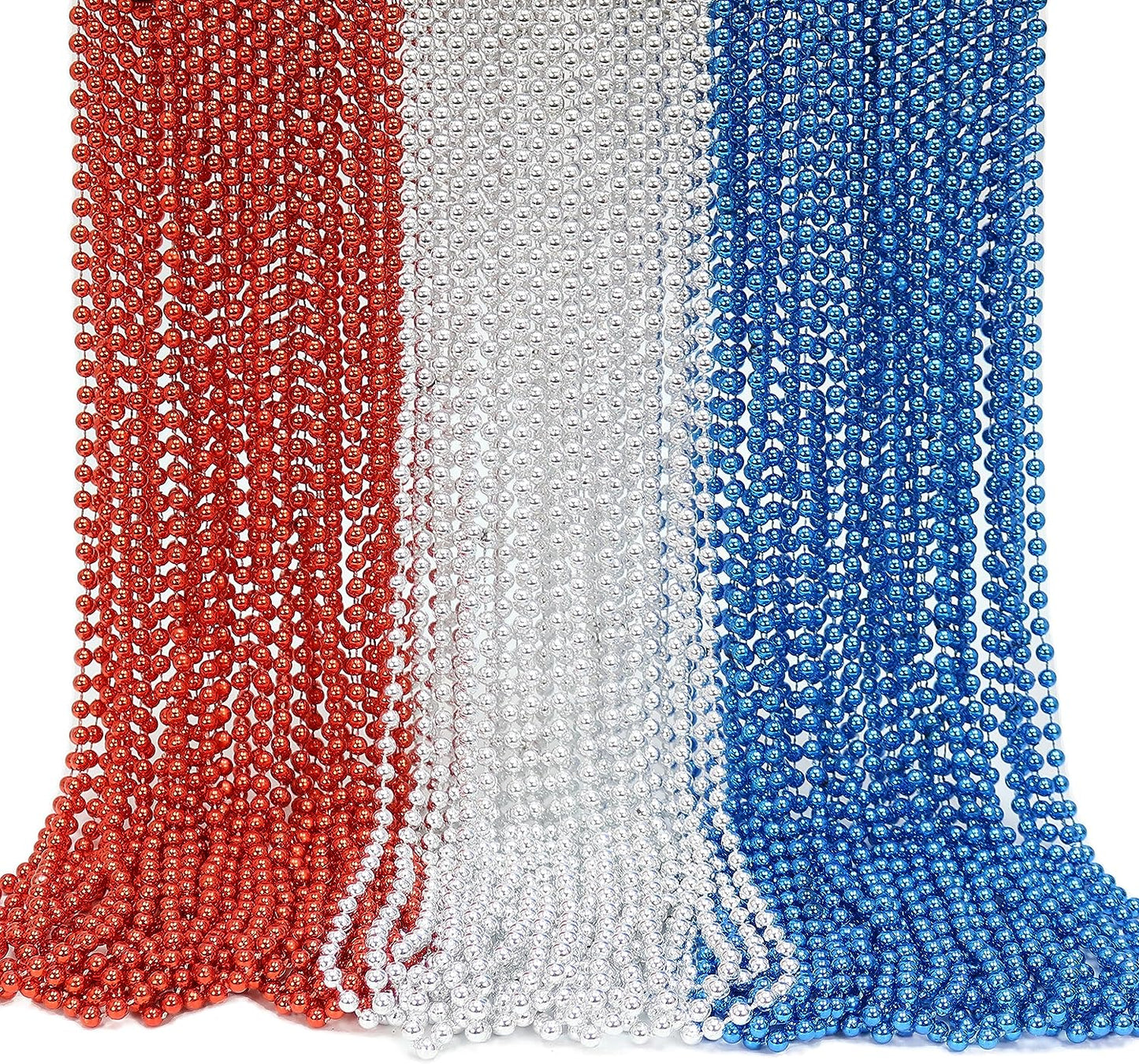 GIFTEXPRESS 72 piezas 33" Mardi Gras collar de cuentas, metálico rojo blanco azul patriótico collar de cuentas 