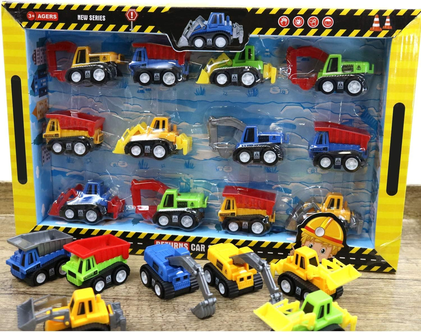 GIFTEXPRESS Mini Pull Back Construction Toy Cars (Pack of 12)