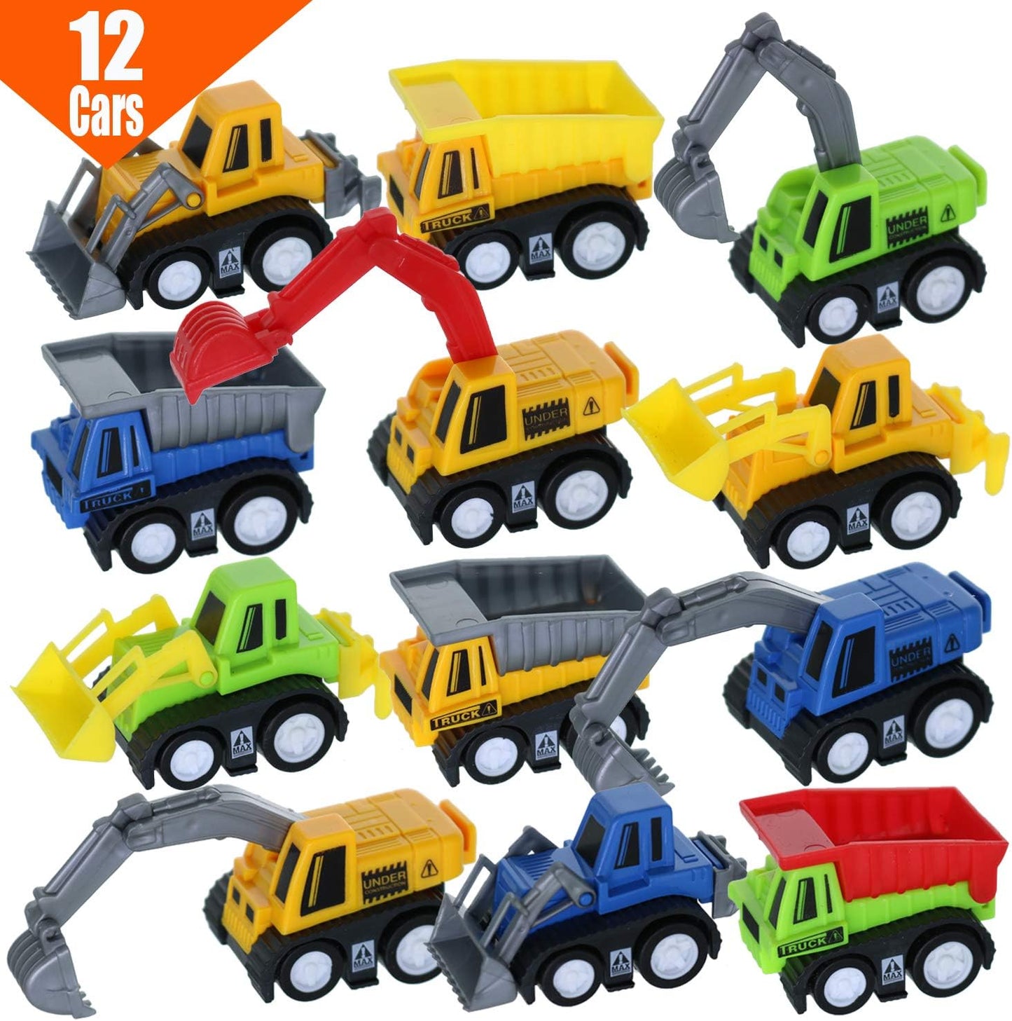 GIFTEXPRESS Mini Pull Back Construction Toy Cars (Pack of 12)