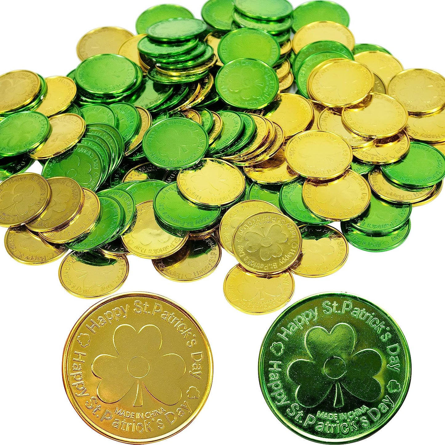GIFTEXPRESS 144 piezas Monedas de la suerte de San Patricio Monedas de trébol verde y dorado 