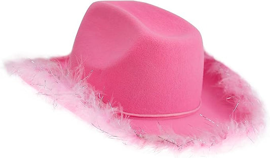 GIFTEXPRESS Pink Boa Felt Cowboy Hat