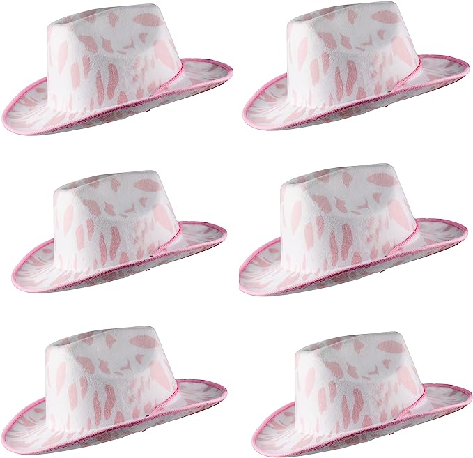 GIFTEXPRESS Sombrero Cowboy de Fieltro Estampado Vaca Rosa (Pack de 6) 