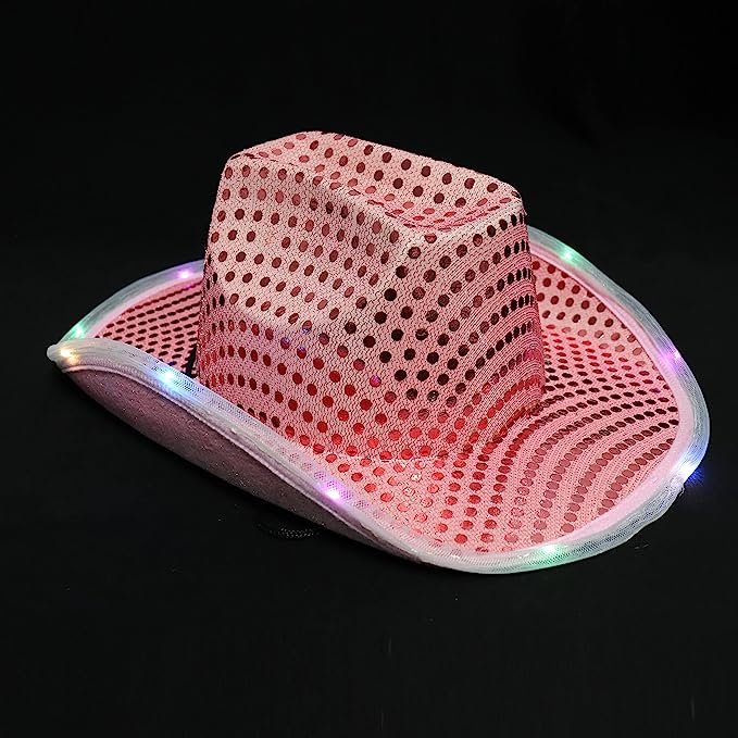 GIFTEXPRESS 4pcs Light Up Led Intermitente Sombrero de Vaquero con Lentejuelas 