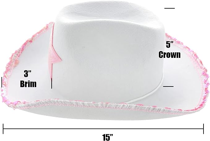 GIFTEXPRESS Sombrero de vaquera de fieltro blanco con estrella de lentejuelas rosa 
