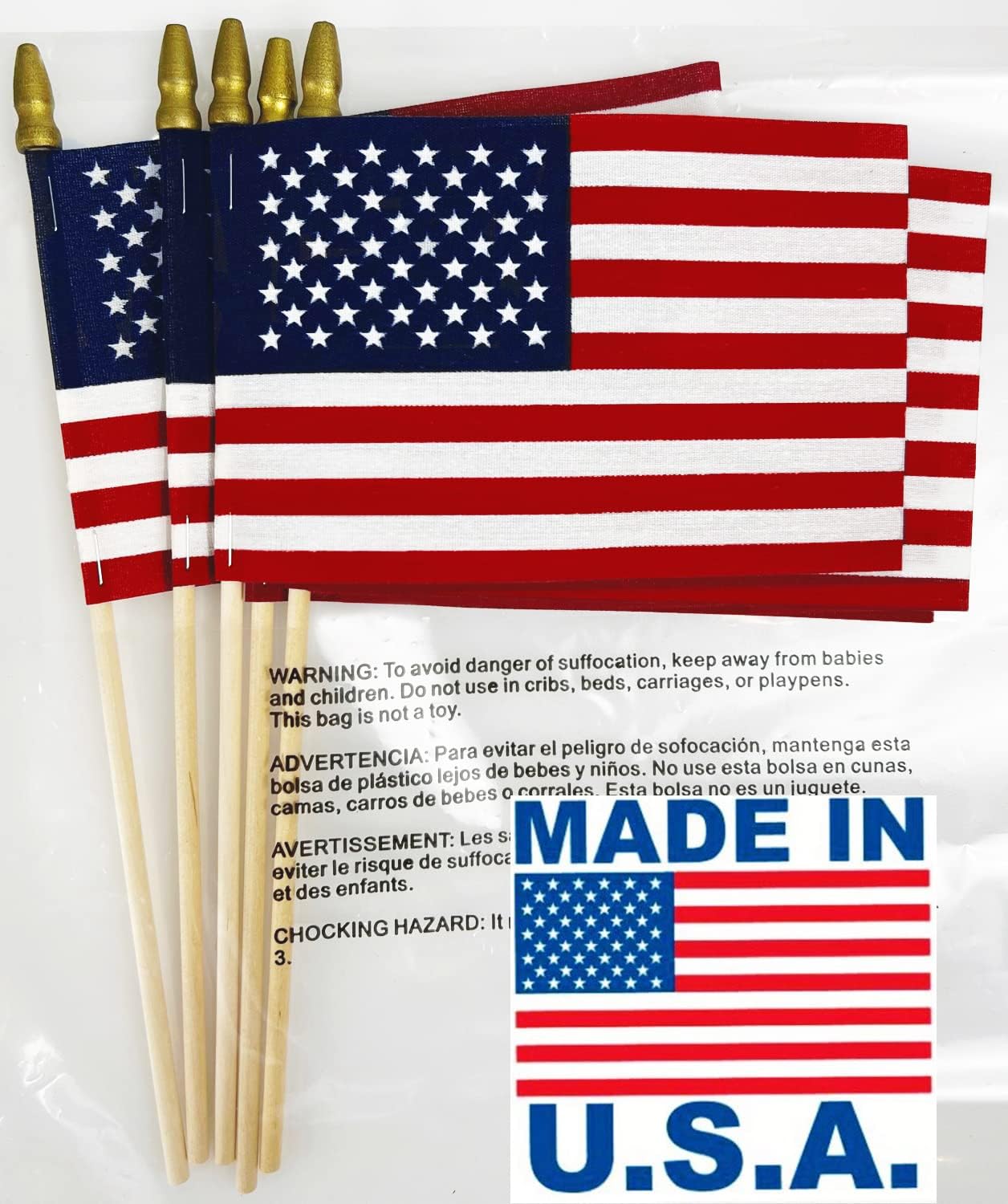 GIFTEXPRESS 12-Pack US Stick Flags with Spear Tip, Made in USA (12*18 Inch )
