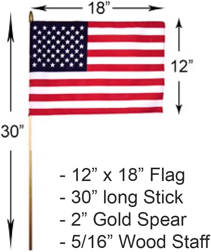 GIFTEXPRESS Paquete de 12 banderas estadounidenses con punta de lanza, fabricado en EE. UU. (12 x 18 pulgadas)