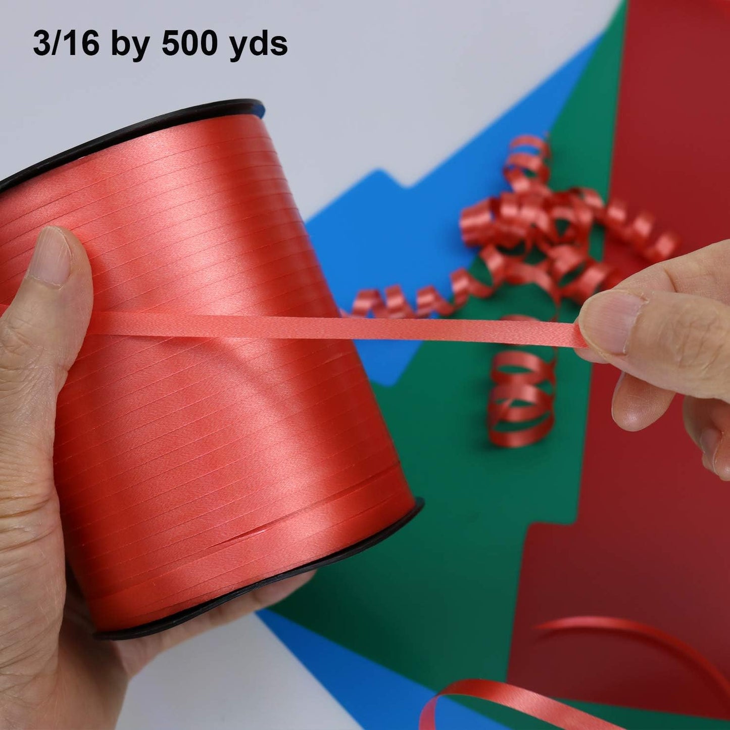 GIFTEXPRESS 1500-Yard Red White Blue Crimped Curling Ribbon