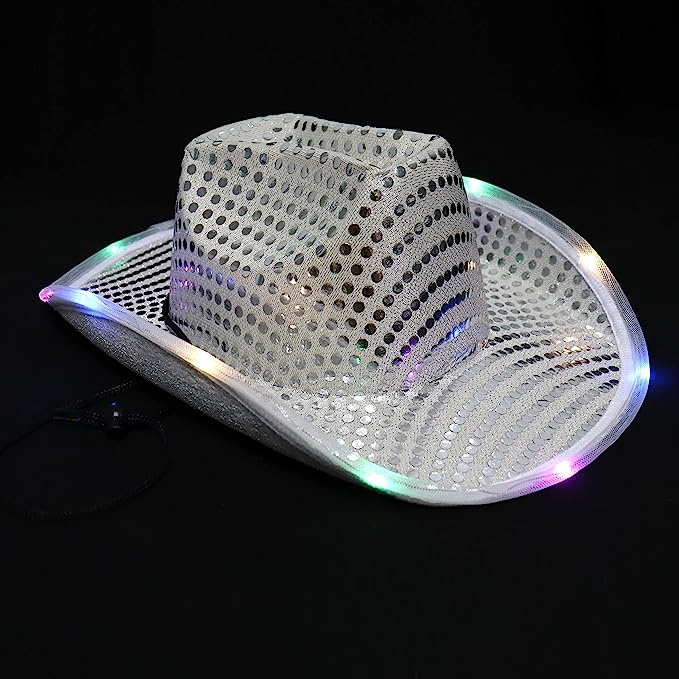GIFTEXPRESS Light Up Led intermitente sombrero de vaquero con lentejuelas 