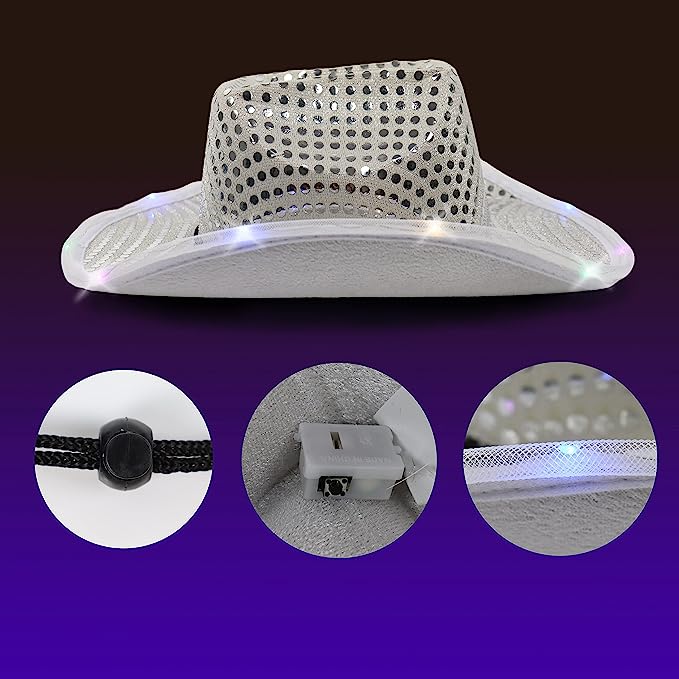 GIFTEXPRESS Light Up Led Flashing Cowboy Hat wit Sequins