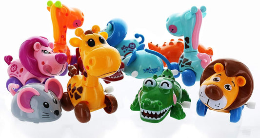 GIFTEXPRESS 12pcs 3"-4" Assorted Zoo Animal Wind Up Toys