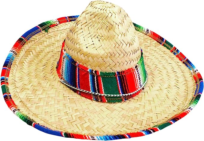 GIFTEXPRESS Sombrero mexicano para adultos con borde de sarape (21" * 20" * 6.5")/(16.5" * 14" * 5.5") 