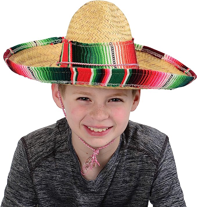 GIFTEXPRESS Adults Mexican Sombrero Hat with Serape Trim (21" * 20" * 6.5")/(16.5" *14" * 5.5")
